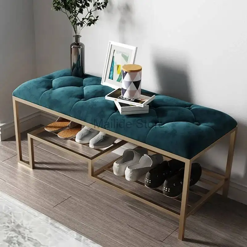 Changing Light Iron Simple Shoe Stools Luxury Living Room Furniture Home Storage Bench Creative Ottomans Sit-down Shoe Cabinet
