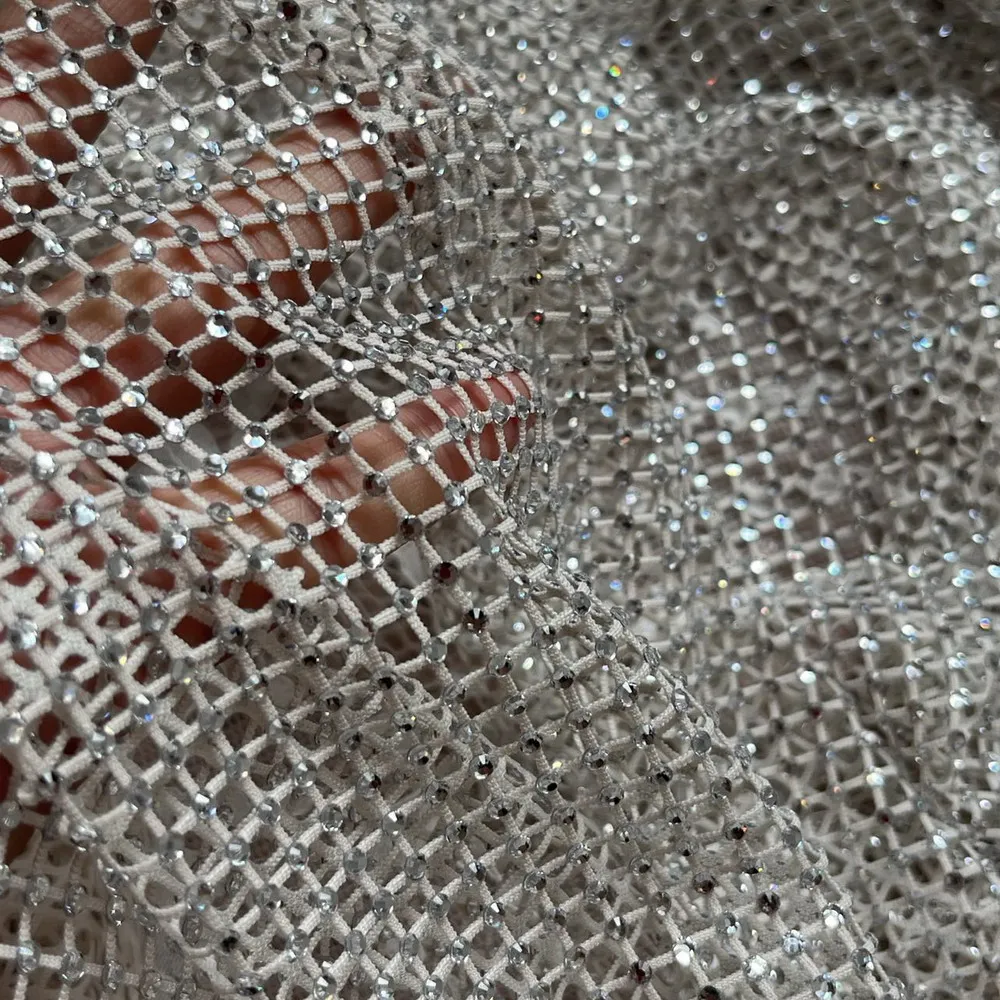 1Yard Glass crystal Strass Rhinestone Chain Fabric Sew On Diamond Glue-On Close Chains Glitter Trim Mesh Fabric sew on Garment