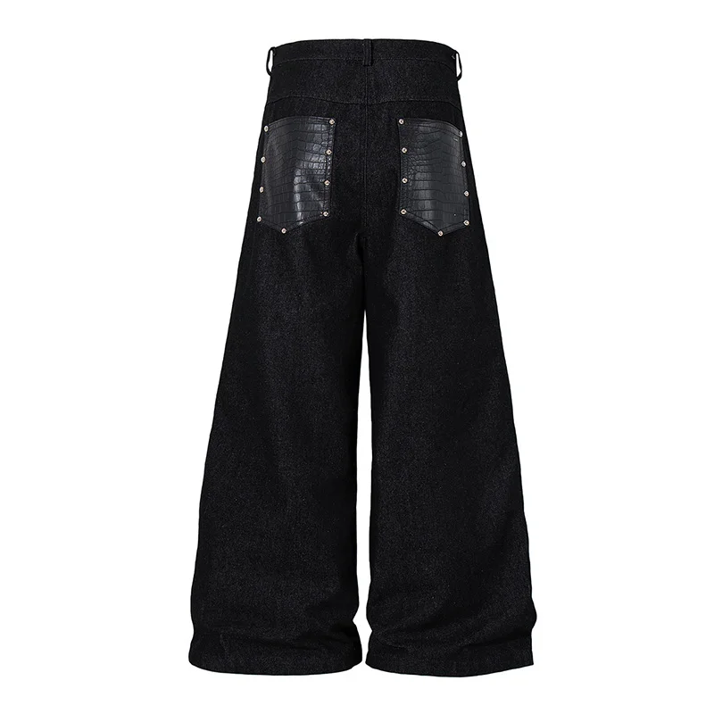 Hip Hop Vintage Casual Jeans Pants Patchwork Hi Street Washed Loose Denim Trousers For Male Black