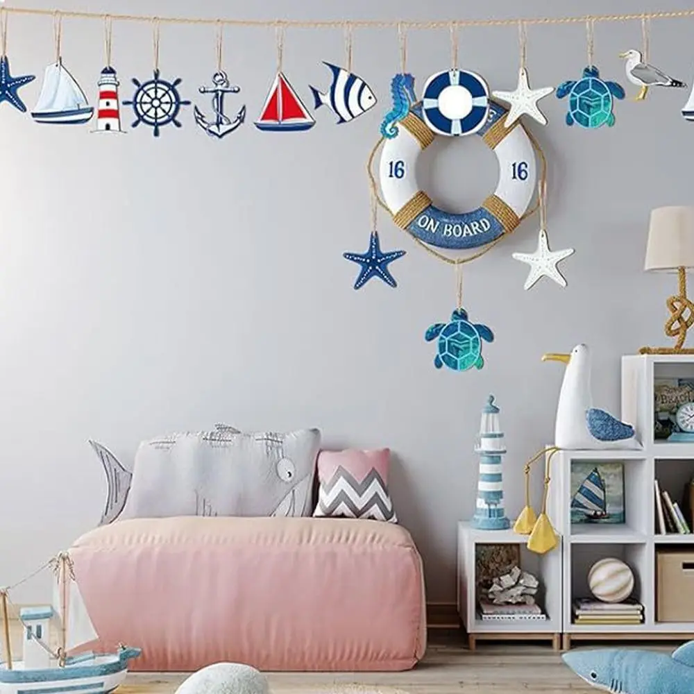 24 шт. деревянный летний навигационный кулон с героями мультфильмов, морская звезда, черепаха, морские животные, подвесной орнамент, морской конек, лодки