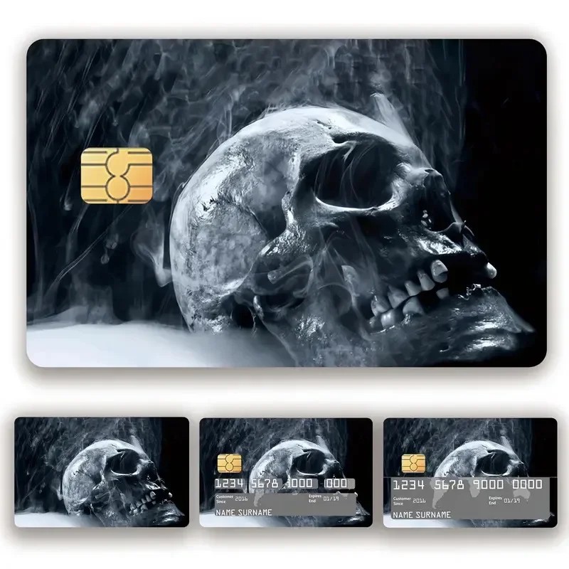 1/4Pcs New Cool Black Smoke Skeleton Series Card Sticker Waterproof Decoration Bank Credit Debit Card Small Chip Skin Grinding