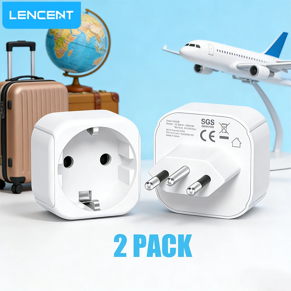 LENCENT 2Pack Travel Adaptor Power Adapter Type N Brazil, Europe  German 2 Pin to BR 3 Pin Travel Plug Adapter for Brazil Socket