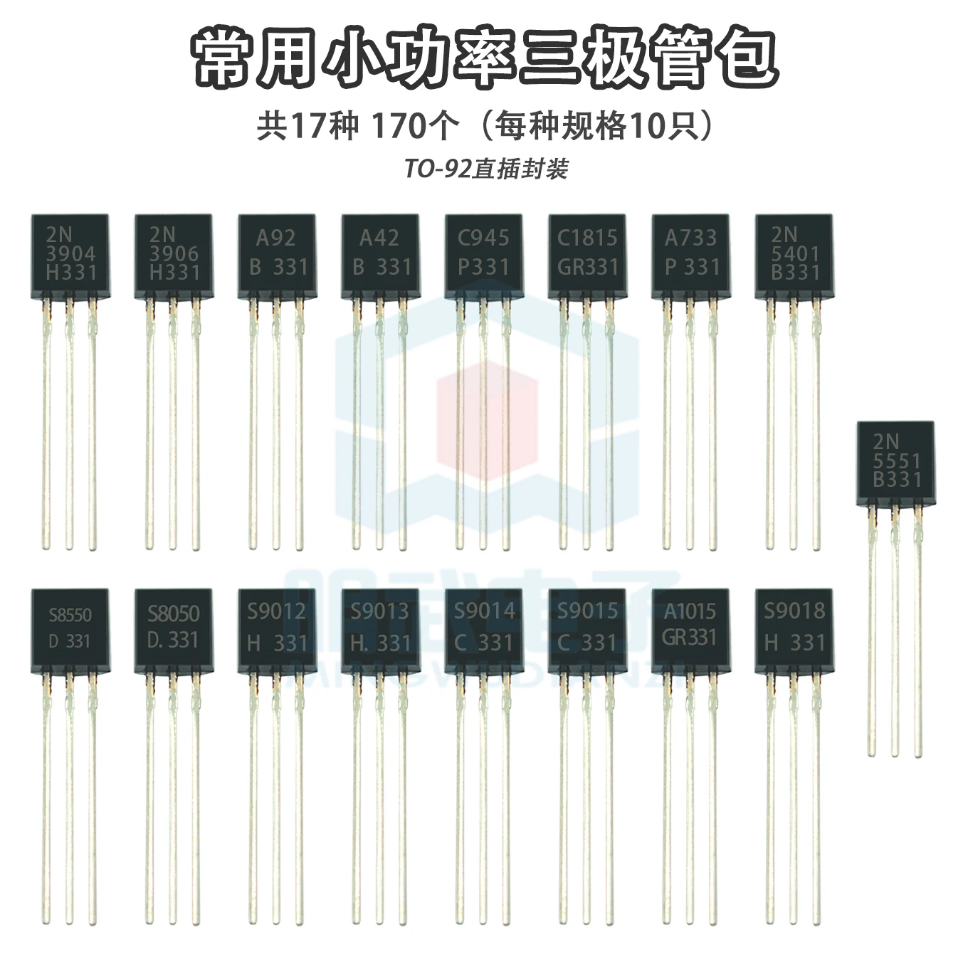 17 Kinds X10pcs TO-92 Transistor Kit Triode S9012 S9013 S9014 S8050 S8550 A1015 C1815 A42 A92 2N5401 2N5551  A733  C945 S8050