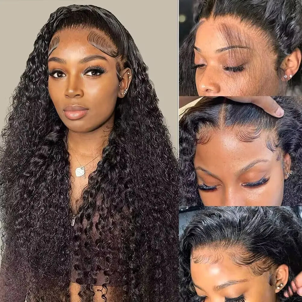 13x4 Deep Wave Lace Front Wigs Human Hair 180 Density Deep Wave Frontal Wigs Human Hair Curly Wigs for Black Women Pre Plucked