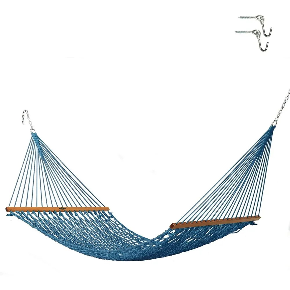 Island Single Coastal Blue  Rope Hammock with Extension Chains & Tree Hooks, Handcrafted in The USA,