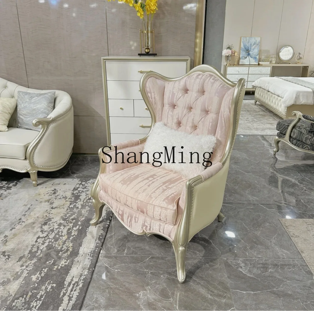 

CL light luxury fabric single sofa high back chair sofa chair villa model room living room leisure chair