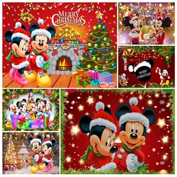 Christmas Backdrop Mickey Mouse Red Merry Christmas Background Baby 1st Christmas Ornament 2024 Minnie Mouse Backdrops