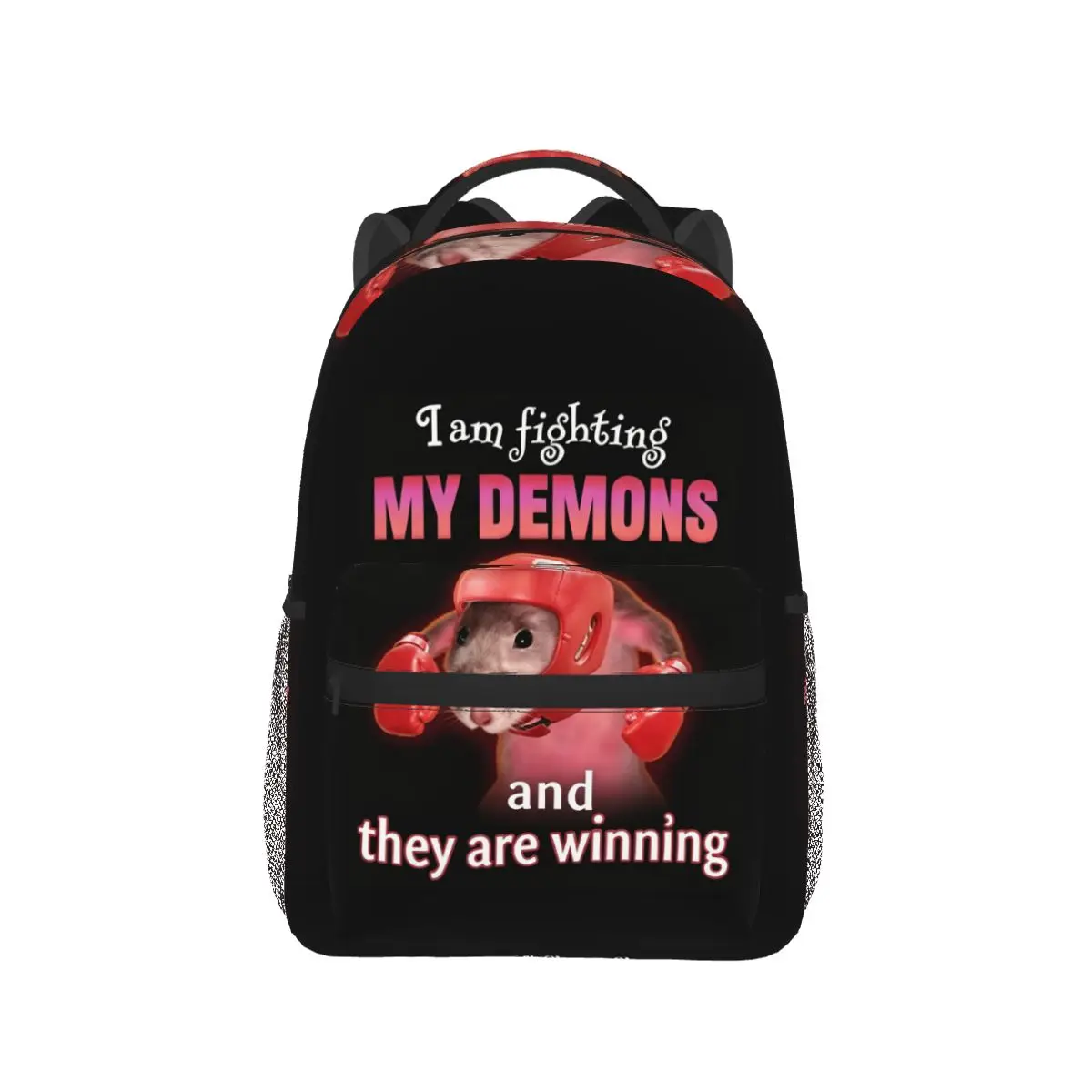 Mochila I Am Fighting My Demons And The Are Winning Rat Meme, mochila escolar para meninos e meninas, bolsa de ombro, oferta imperdível