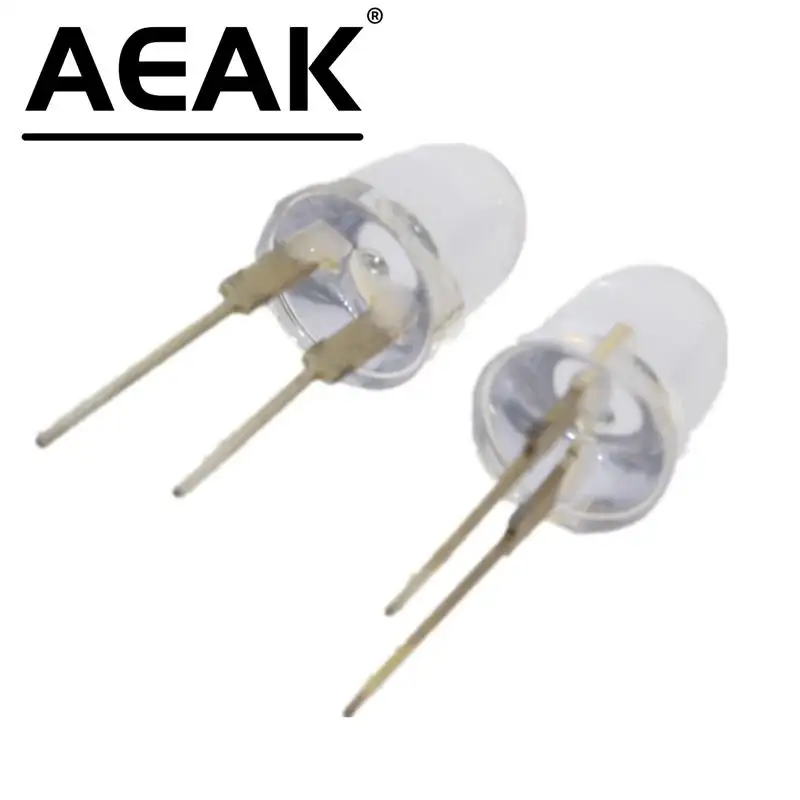 10PCS AEAK LED 10mm White Transparent 150mA 0.75W Ultra Bright Round LED Light Emitting Diode Lamp Water Clear Bullet Shape