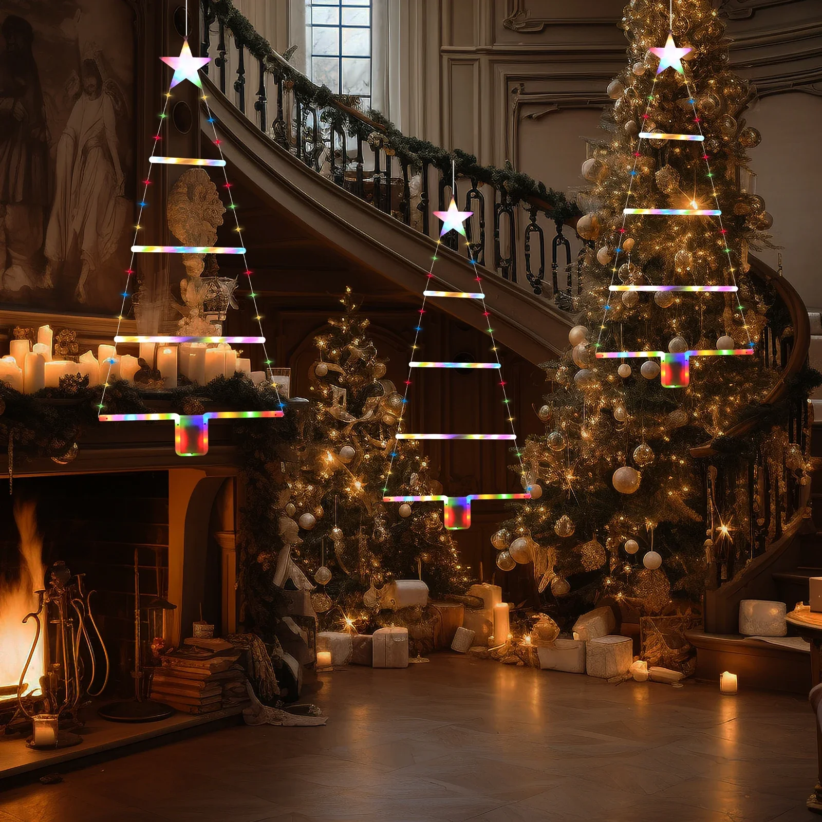 Lumières trapézoïdales de noël LED à piles, décor d'arbre de noël pour cour, chambre à coucher, jardin, porte de cheminée, décor de noël