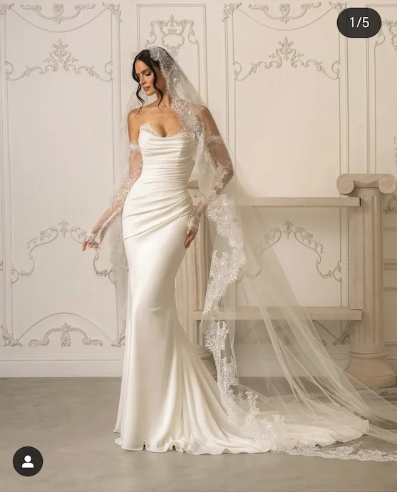 Gaun Pengantin Sederhana Elegan 2025 Gaun Pengantin Satin Model Mermaid Gaun Pengantin Menawan untuk Pernikahan Sipil Robe De Maria