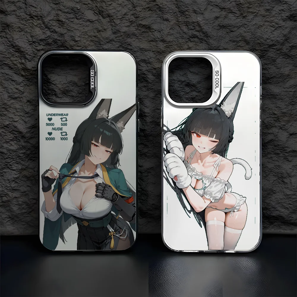 Casing Ponsel Hoshimi Miyabi Kawaii untuk IPhone 16 15 14 13 12 11 Pro Max Hitam Matte Multiwarna Laser Metalik Aurora Funda