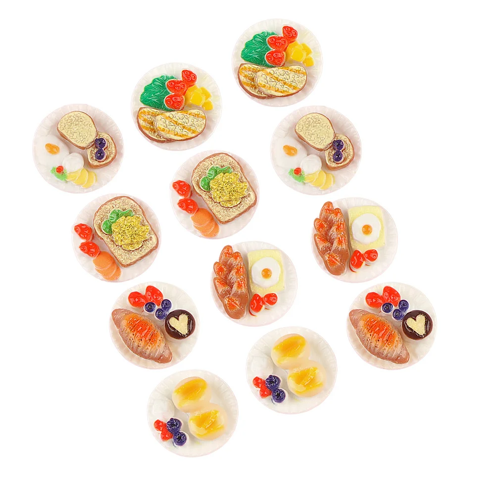 24Pcs Miniature Food Resin Ornaments Creative Pretend Play Mini House Kitchen Snack Decoration Resin Fake Food Prop for Home