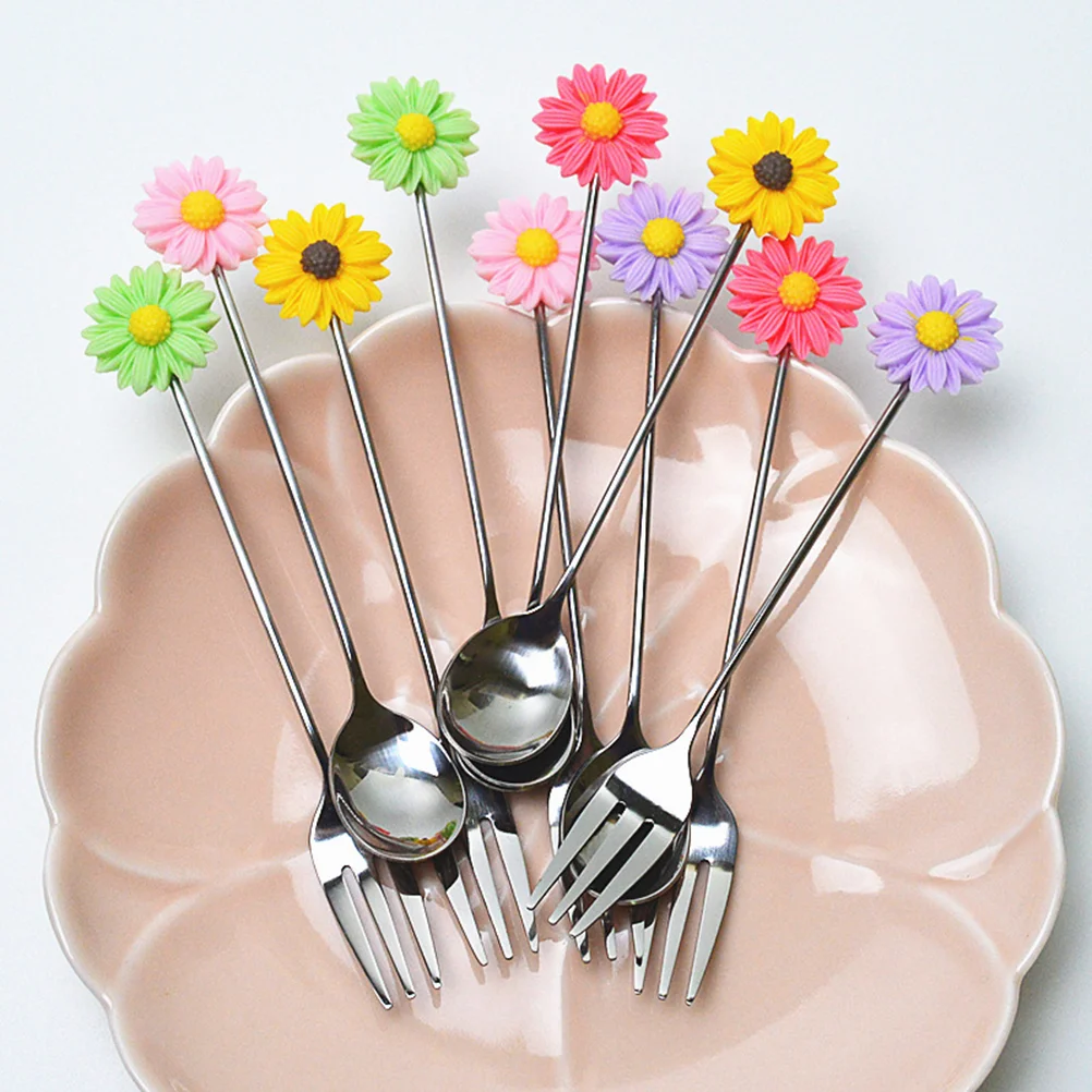 3PCS Creative Daisy Stainless Steel Spoon Stirring Spoon Reusable Mixing Stick Beverage Stick (Random Color)