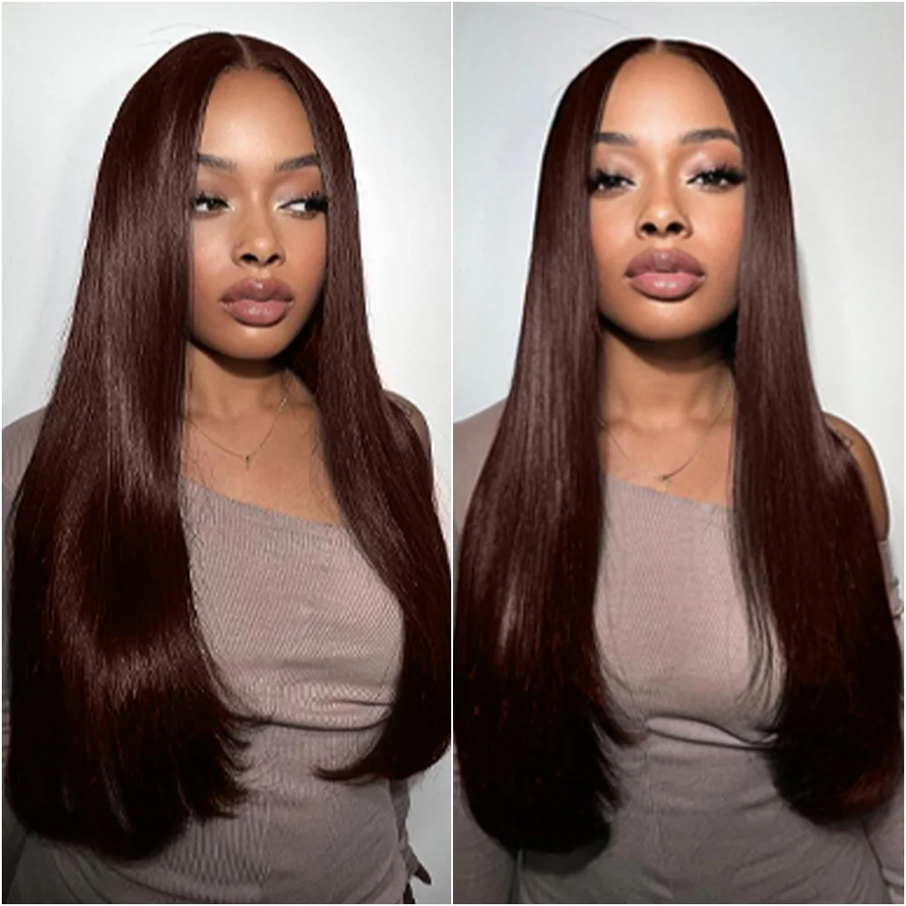 Peluca Frontal de encaje HD 13x6, peluca de cabello humano liso 13x4 para mujeres, pelucas frontales de encaje marrón Chocolate, pelucas de cabello humano 100% de 30 y 36 pulgadas