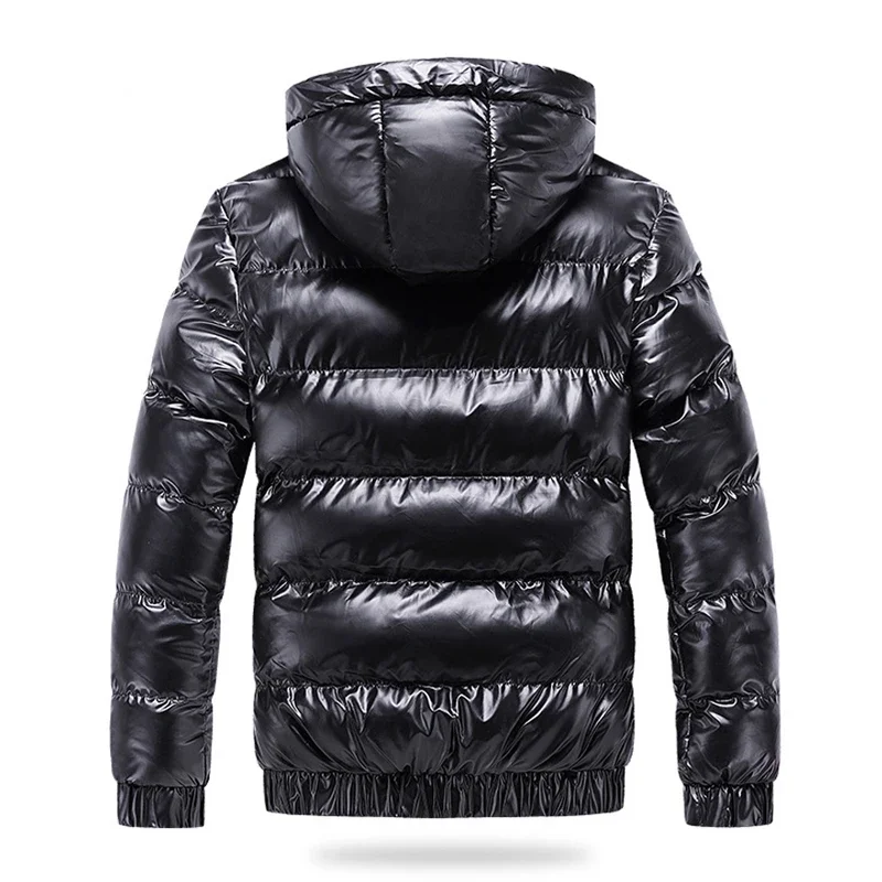 Autumn Men\'s Coat Windbreaker Fashion Male Cotton Warm Parka Shiny Down Hood Casual Outerwear Thermal Black Bomber Jackets Men