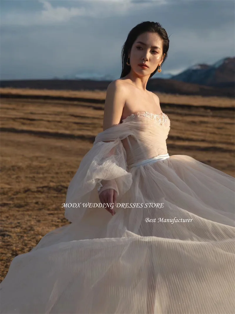 MODX Elegant Puff Long Sleeves Wedding Dresses Sweetheart Soft Tulle Floor-Length Bridal Gowns Boho Robe de mariage Vestidos