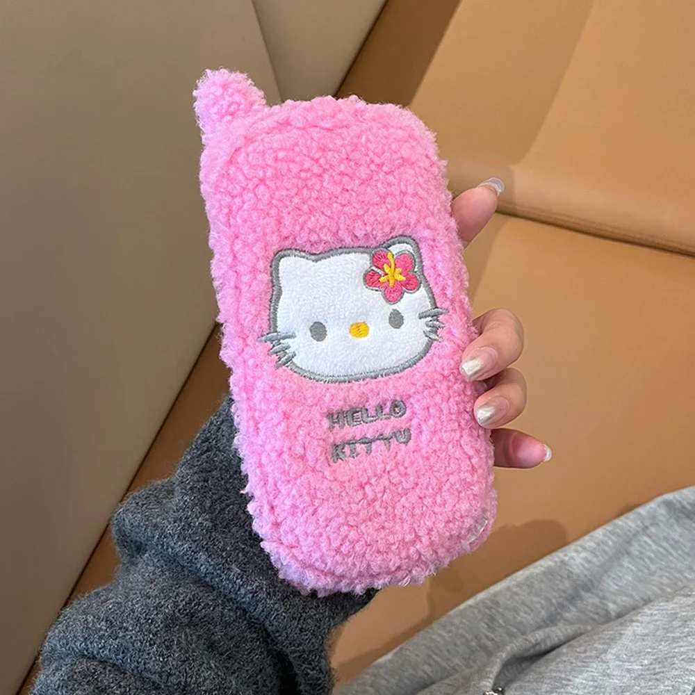 

3D Cartoon Plush Sanrios Hello Kitty with Makeup Mirror Phone Case for IPhone 16 15 14 13 12 11 Pro Max Flip Back Cover Funda