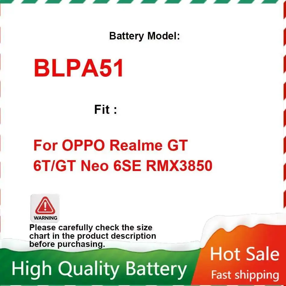 

Сильная совместимость, аккумулятор для мобильного телефона, быстрая доставка для Oppo Realme GT 6T Neo 6SE RMX3850 BLPA51 2750 мАч
