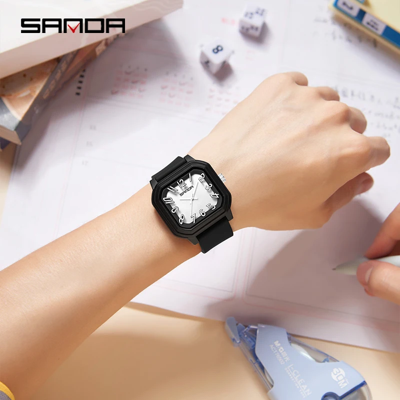 SANDA 9084 أزياء الطلاب كوارتز ساعة بسيطة للماء سيليكون حزام عارضة الرياضة بنين بنات الساعات reloj niño