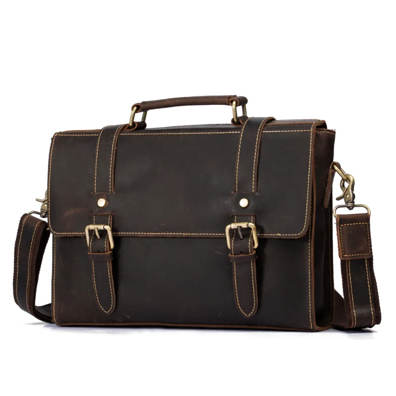 Imagem -05 - Artesanal do Vintage Masculino de Negócios Portátil Maleta de Couro Bolsa do Mensageiro Superior do Couro Simples Bolsa de Ombro Cross-corpo Bolsa