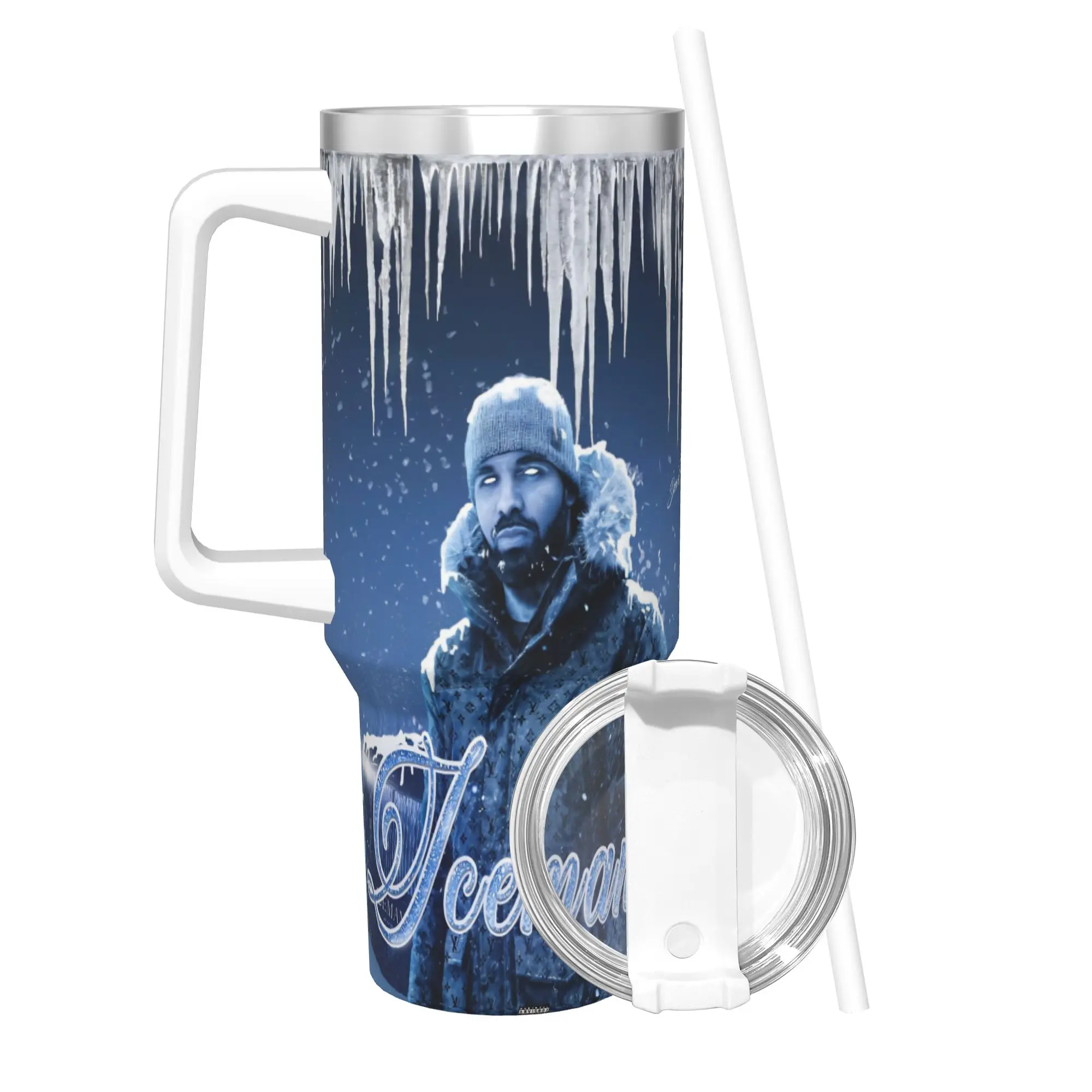 Drake Iceman Album 2026 Isolierter Becher mit Deckel Edelstahl Kaffeebecher für Outdoor und Reisen Heiß- und Kaltgetränke 40oz