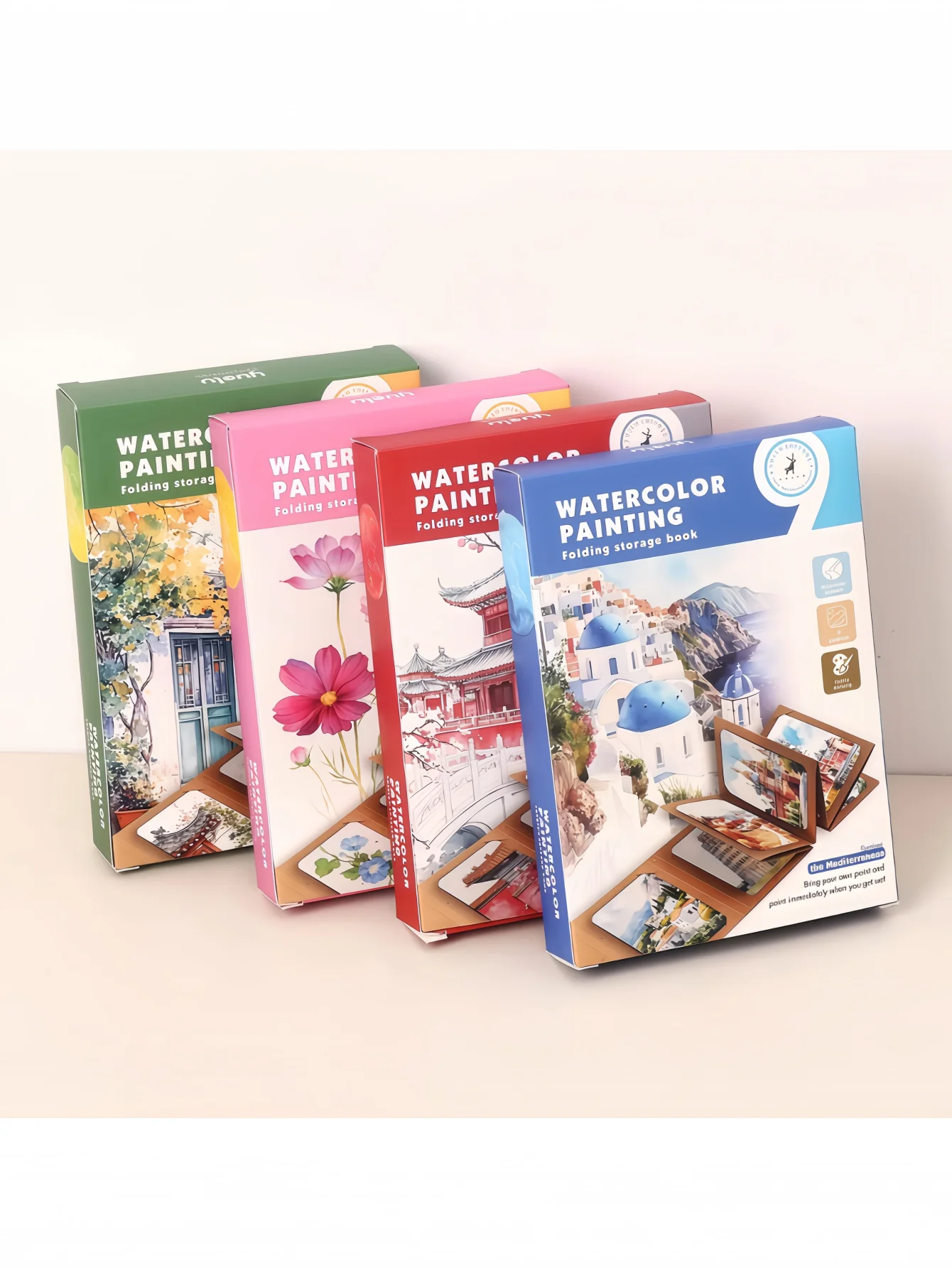 Foldable Watercolor Paint Set with Thick Kraft Paper, 12 Colors Solid Paints, Exquisite Foldable Storage for Watercolor Painting