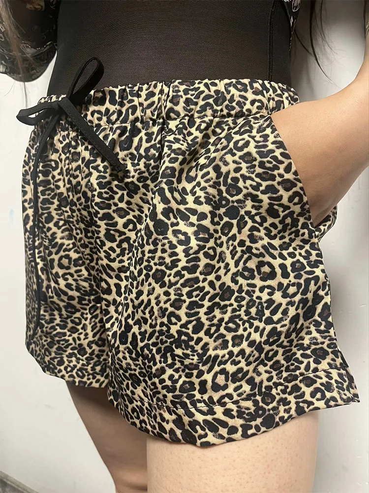 

2024 Summer New European and American Style Fashion Women's Wear Animal Print Poplin Lace-up Shorts
