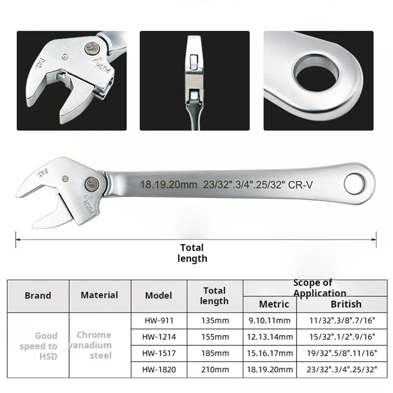 HSD Quick Release Selflocking Wrench Metric and Imperial Sizes Available Selfadjustable Ratchet Durable Openend Wrench