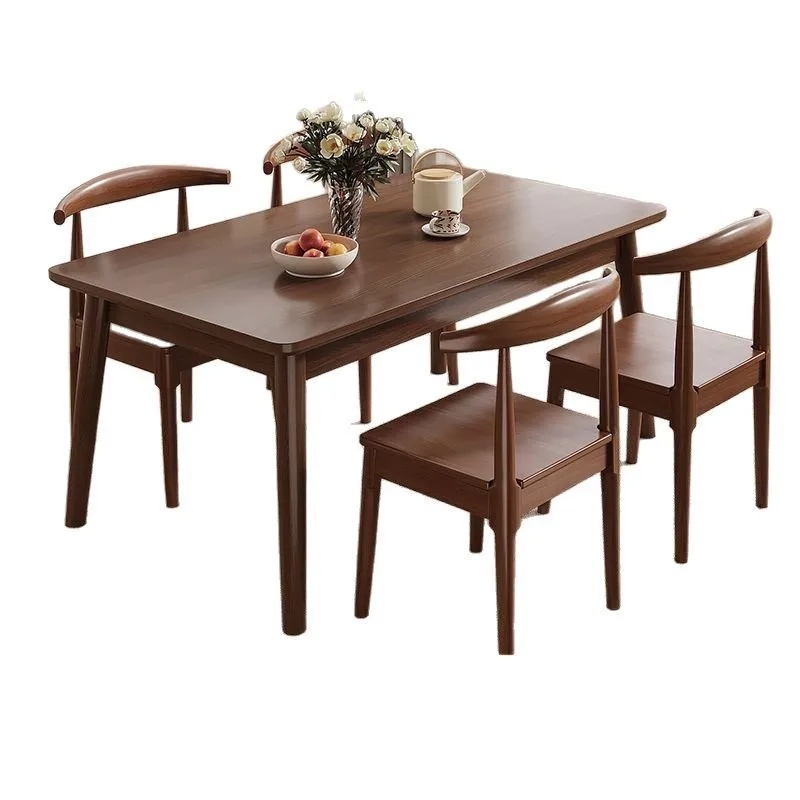 

Nordic solid wood walnut dining table household table and chair combination small apartment rental house modern simple rectangul