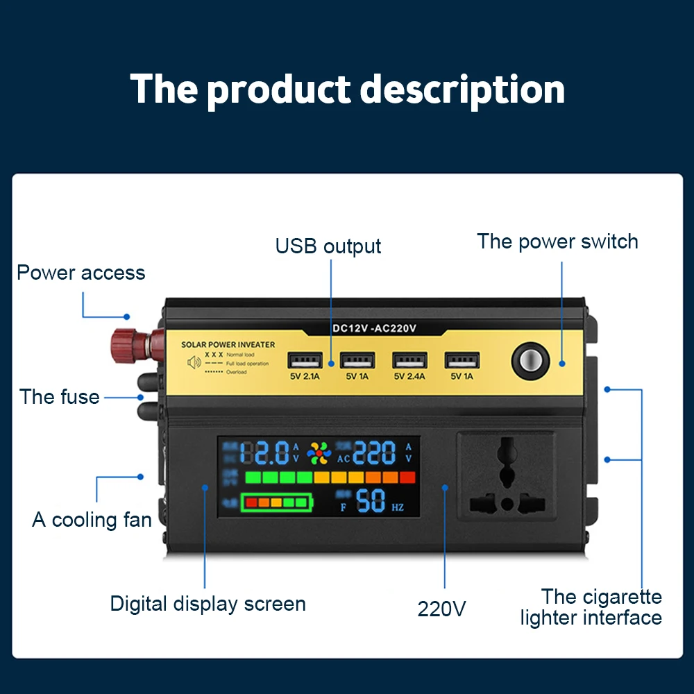 Peak 3000W-6000W Inverter di potenza DC12V/24V a AC 220V convertitore caricatore USB universale Dual Outlet modificato Inverter per auto a onda