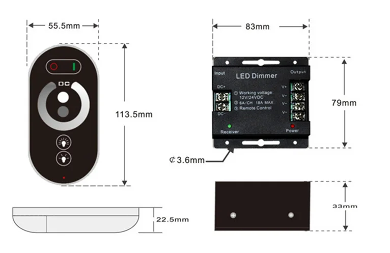 DC12-24V LED Strip Light RF Touch Remote Controller Dimmer 12A 18A for 3528 5050 SMD COB CCT RGB Tape Lights Adjust Brightness