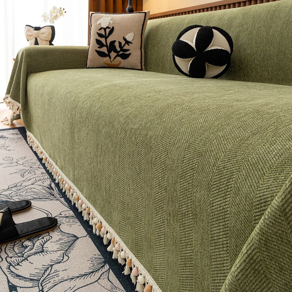 

High Quality Herringbone Sofa Towel Solid Colour Sofa Cover Multifunctional Dustproof Durable Sofa Towel for Living Room Decor