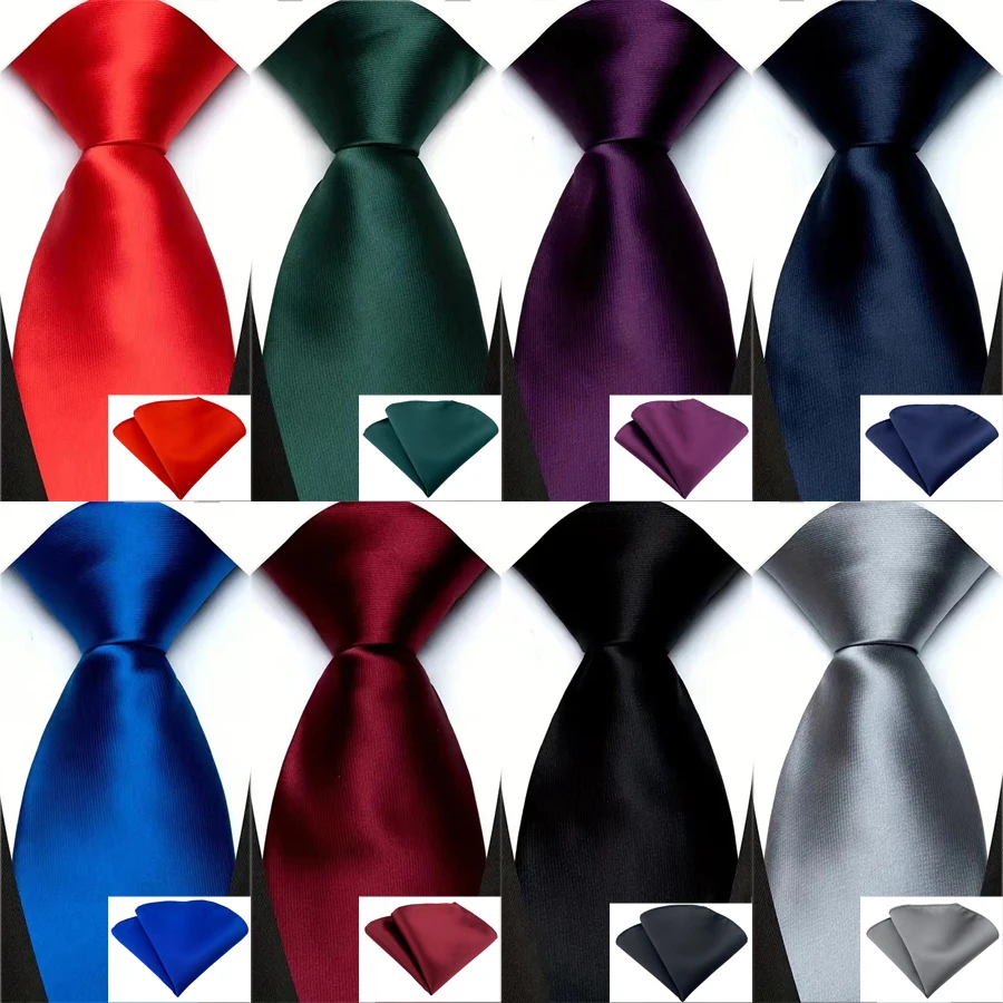 Solide Grün Rot Schwarz Blau Lila Satin 8 cm Männer Krawatte Set Taschentuch Krawatte Set Hochzeit Party Zubehör Geschenk für Ehemann