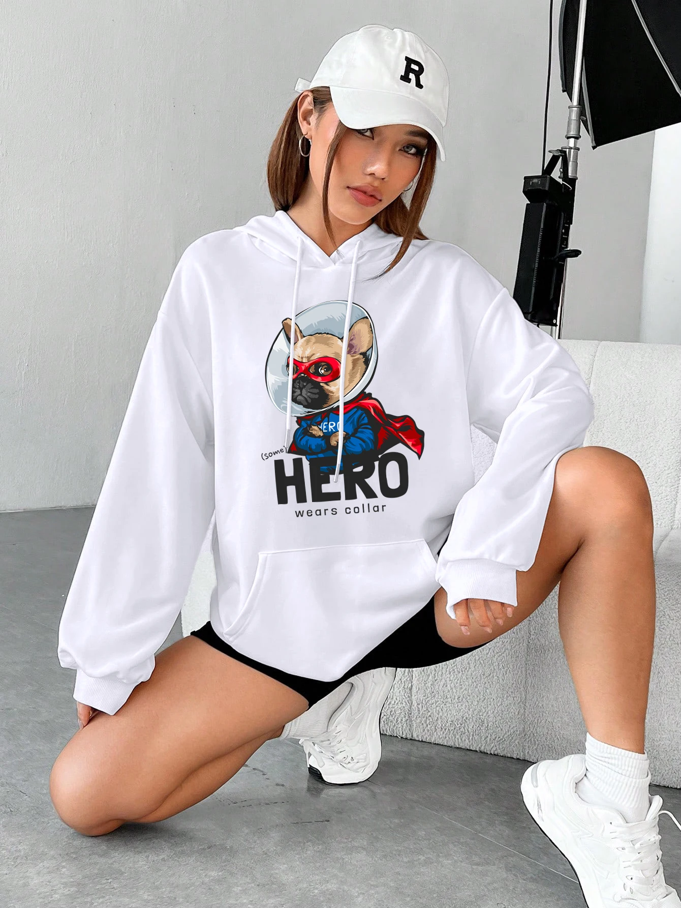 

Wears Collar Cosplay Hero Dog Print Hoody Woman Korean Fleece Hoodies Autumn Crewneck Tops Fashion Oversize Hoodies Womens