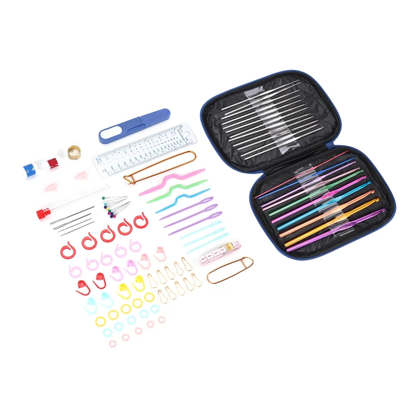 A59E-100Pcs خطاف كروشيه مع مجموعة أدوات قياس الغزل المتماسكة #6
