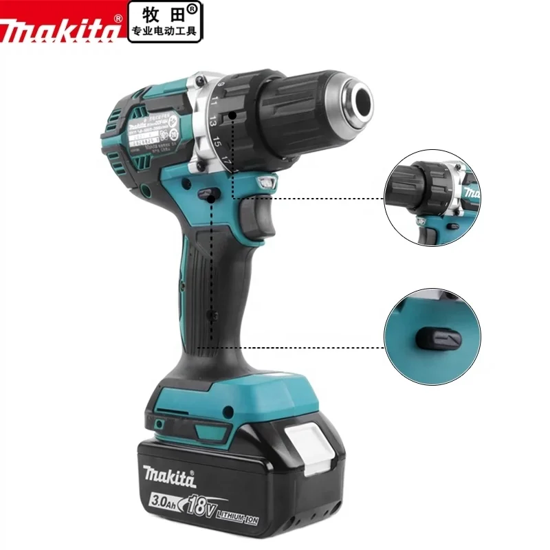 Original Makita Brushless Stronger Power Drill Machine DDF484 Industrial Grade 18V Lithium Hand Drill Driver Screwdriver