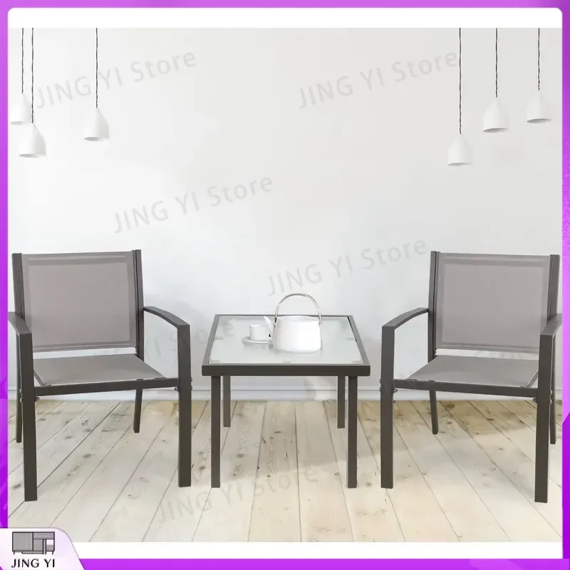2 Seater Garden Furniture Set Outdoor Patio Furniture 3 Piece Set with 2 Armchairs and Tempered Glass Coffee Table for