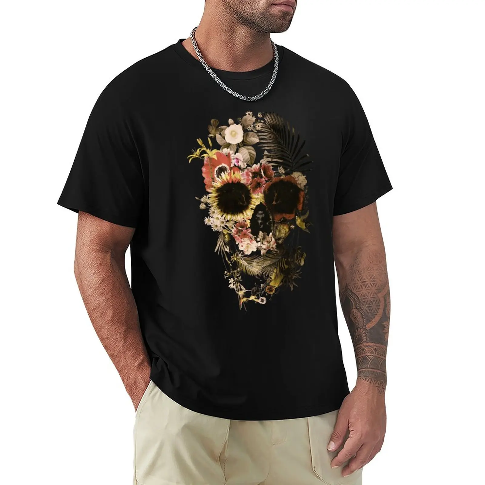 male top tees summer Tshirt Garden Skull Light T-Shirt Blouse korean fashion brand cool Men's t shirts Unisex round neck tops