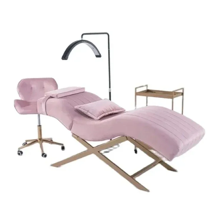 2024 Modern Massage Table Spa Brown Velvet Beauty Salons Eyelash Bed Luxury Curved Lash Bed
