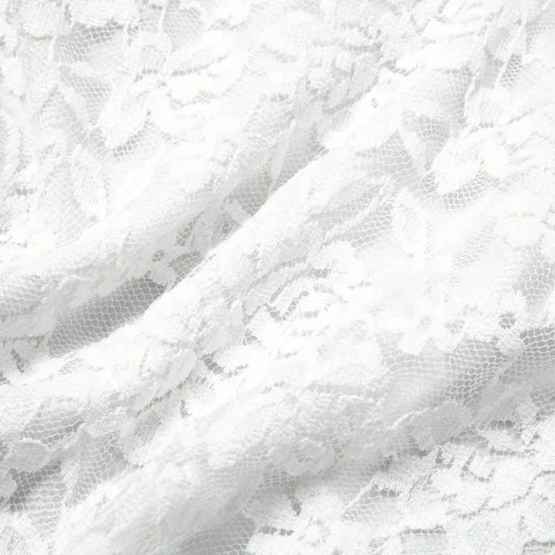 Luxuriöses und sexy, langärmliges, durchsichtiges, tailliertes, einteiliges Girlie-Kleid aus reiner Spitze für Damen