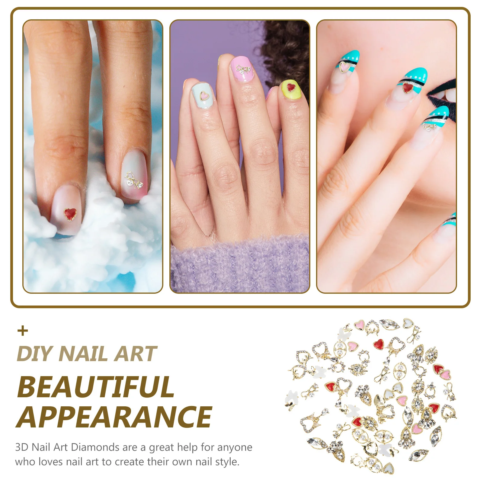 

60Pcs Premium Alloy Nail Charms Elegant Decors Suitable Party Wedding DIY Nail Art Supplies Gifts Female Friends