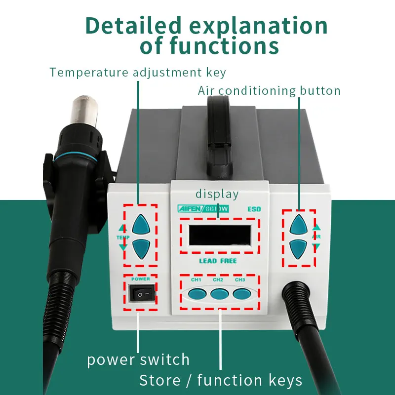 AIFEN–Station de soudage intelligente 861DW, outil de soudage à Air chaud sans plomb pour la réparation des PCB BGA mères+7buses