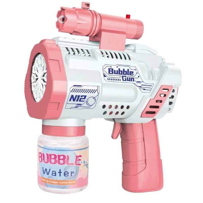 Pistola de burbujas automática de 12 orificios, máquina de burbujas eléctrica con luces, pistolas de jabón, soplador, Fiesta al aire libre, juguete para niños, regalos de navidad