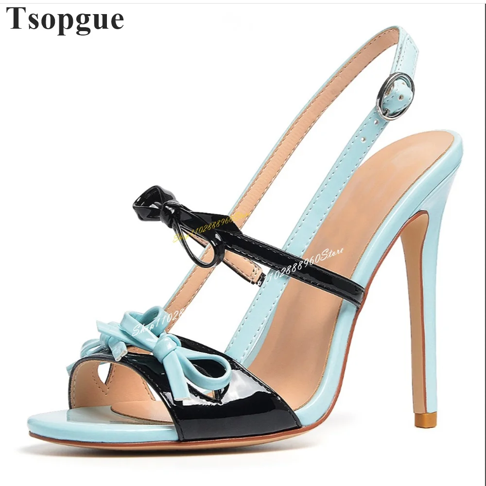 Trending Mixed Color Bowknot Decoration Sandals Thin High Heel Women Shoes Back Buckle Strap Peep Toe 2024 Zapatos Para Mujere