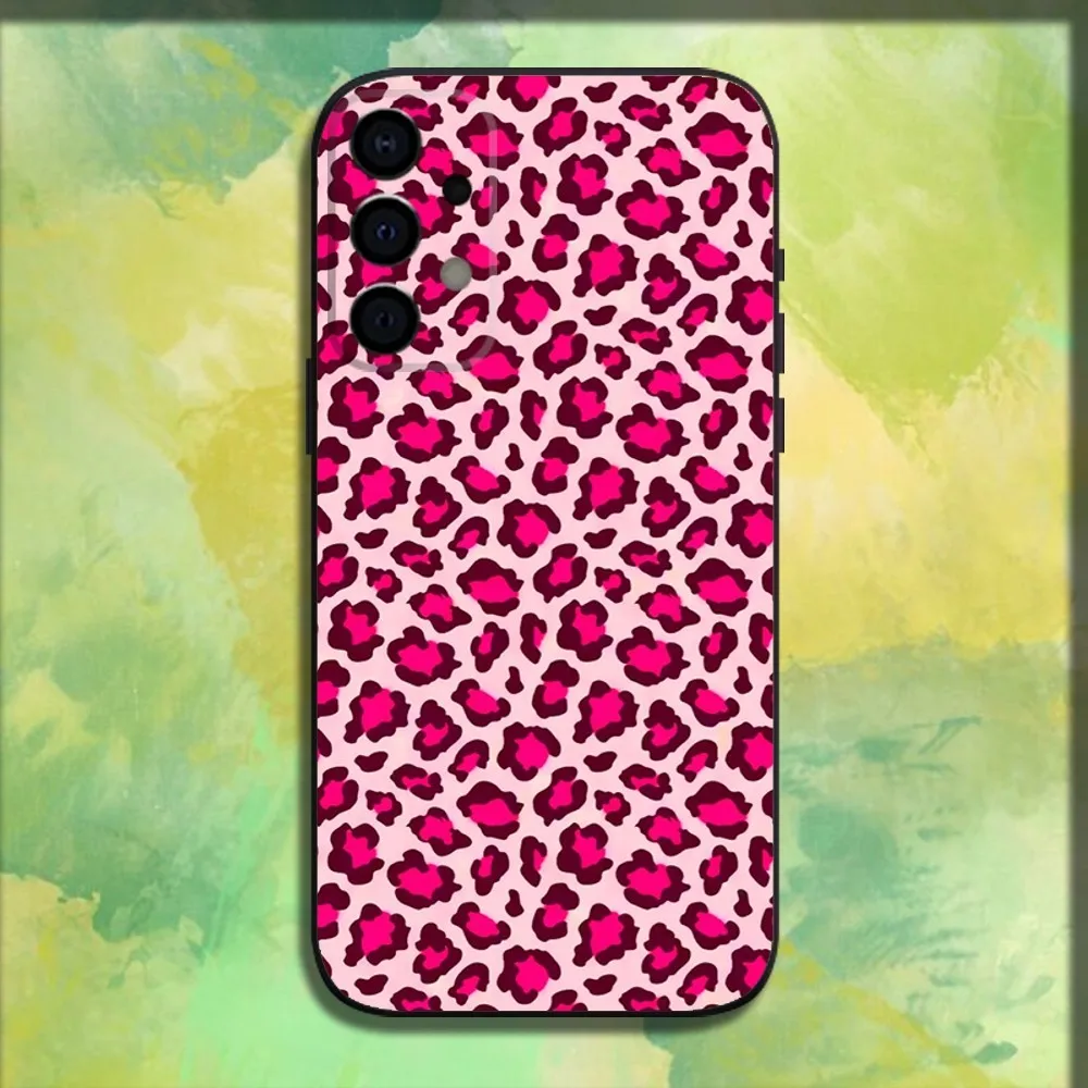 Pink Leopard Print Phone Case For Samsung Galaxy A13,A21s,A22,A31,A32,A52,A53,A71,A80,A91 Soft Black Cover