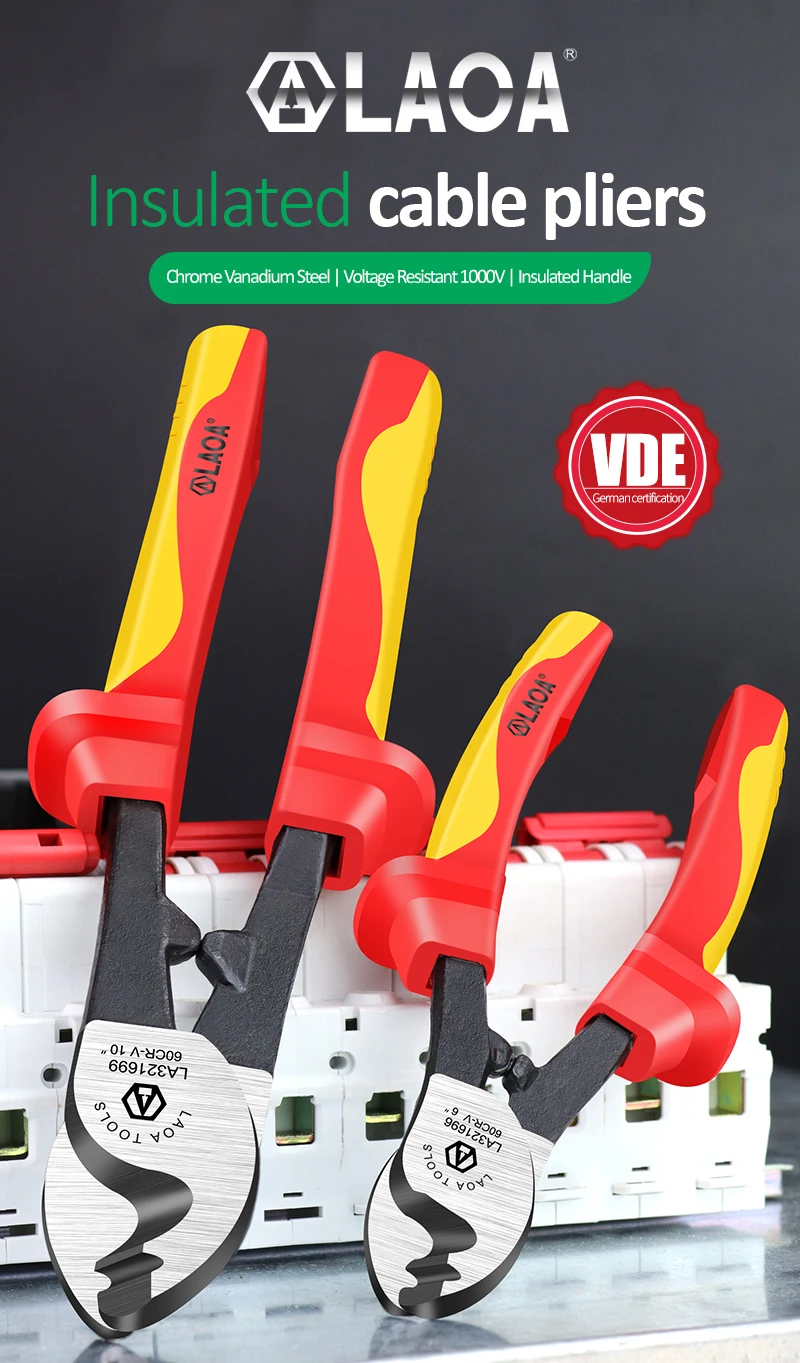 LAOA Isolierte Kabelschneidezange 1000V VDE 6"/8"/10" 60CR-V Hochleistungs-Drahtschneider Elektrikerwerkzeug – Detail 1