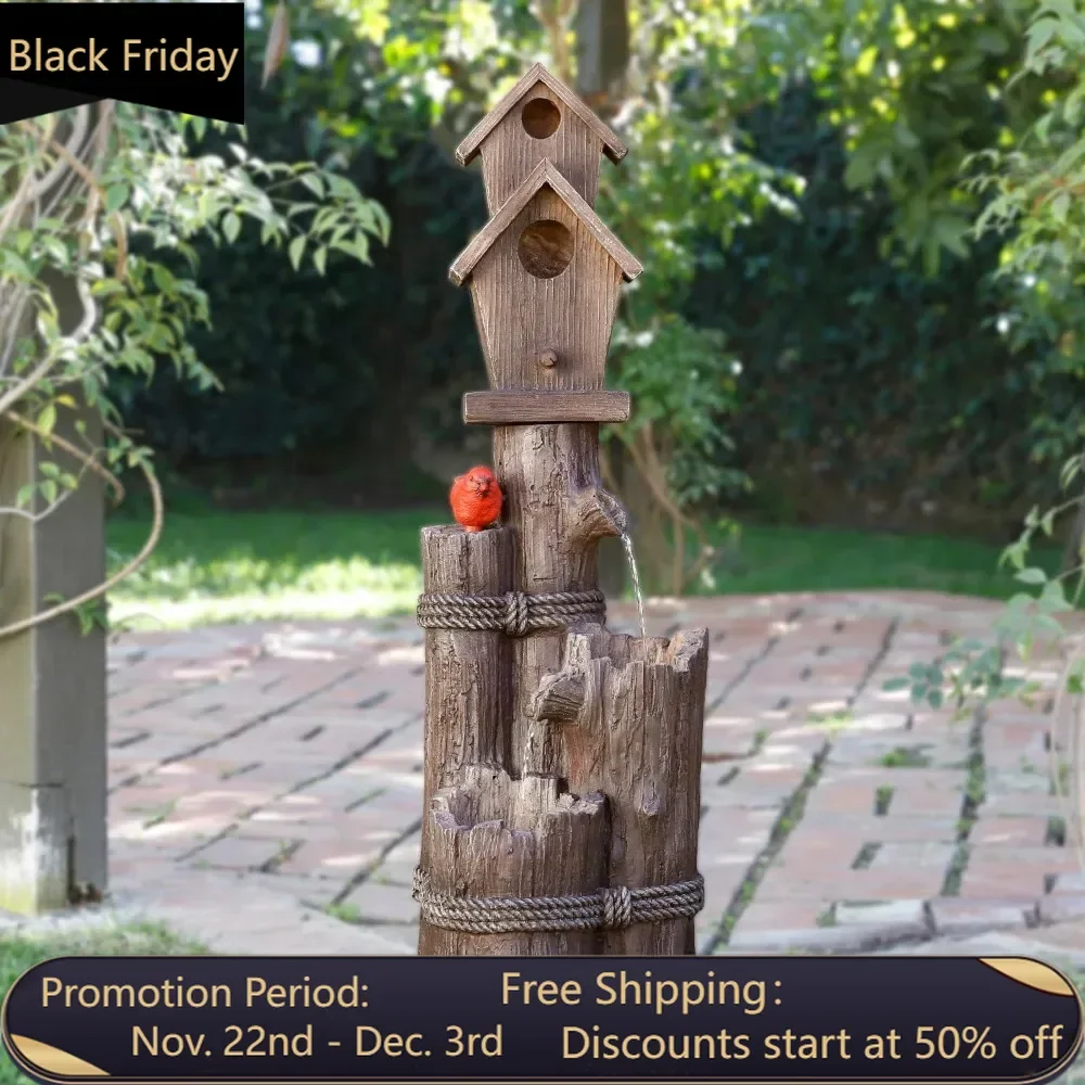 Outdoor 3-story birdhouse fountain courtyard art decoration, 11 inches long x 10 inches wide x 35 inches high, free shipping