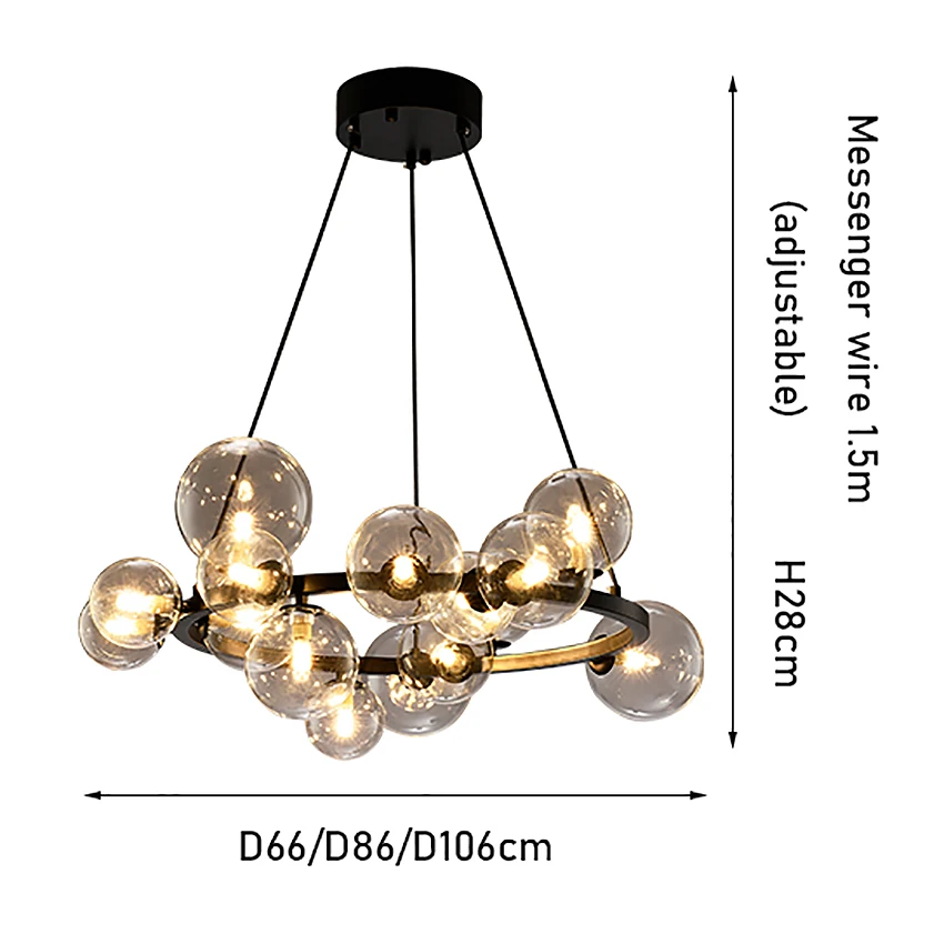 Lámpara de anillo nórdica moderna, luz colgante de globo de cristal, decoración de dormitorio, candelabros de muebles de lujo, luz Interior de casa