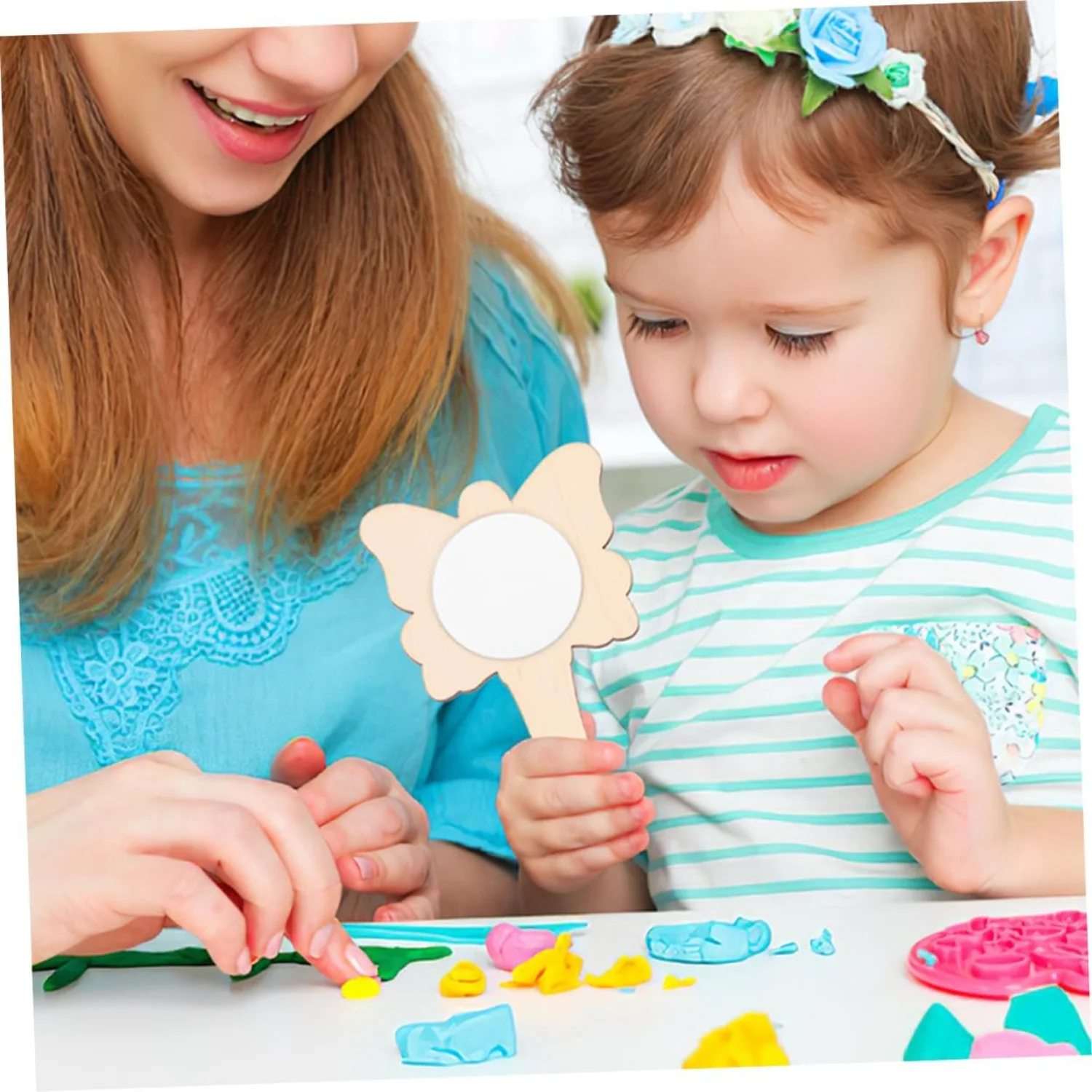 Toy 8pcs small mirrors for crafts wooden handle Acrylic  child tiny clay wood painting makeup decorate hand